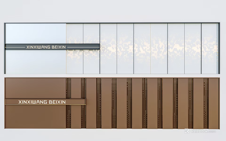 Modern Interior Feature Wall Design With White Panels And Brown Vertical Strips 3d model