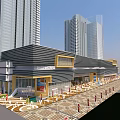 Modern Commercial Complex With High Rise Buildings Shopping Mall And Central Plaza