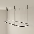Modern Circular Chandelier with Minimalist Design Suspended by Black Cables and LED Light