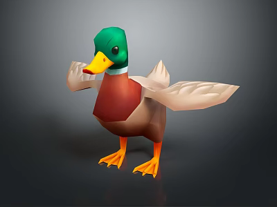Cartoon Duck With Green Head Yellow Beak Red Chest White Wings And Orange Feet 3d model