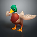 Cartoon Duck With Green Head Yellow Beak Red Chest White Wings And Orange Feet