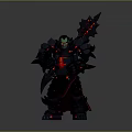 Fierce Orc Warrior In Spiked Armor With Red Glowing Weapon And Battle Stance