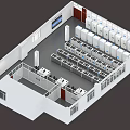 Technical Room Interior With Arranged White Equipment Racks Display Screen And Windows 3d model