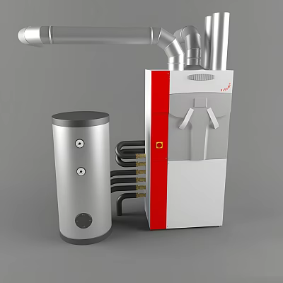 Industrial Equipment with Silver Storage Tank Red and White Unit and Connected Piping System 3d model