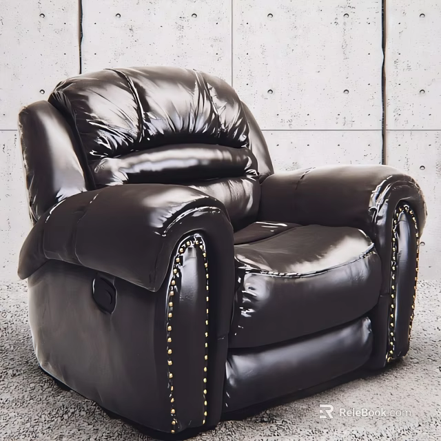 Comfortable Black Leather Recliner Single Sofa with Studded Arms and Modern Design 3d model 