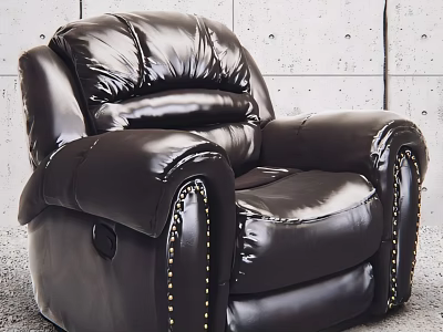 Comfortable Black Leather Recliner Single Sofa with Studded Arms and Modern Design 3d model