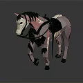 Game And Movie Character Low Poly White Pink Horse With Black Saddle Bridle Leg Armor