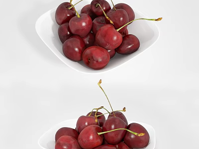 Fresh Ripe Juicy Cherries Displayed in White Bowl on White Background 3d model