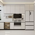 Modern White Kitchen Interior With Cabinets Island Countertop Range Hood And Appliances