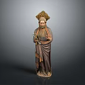 Detailed Historical Man Statue Standing in Traditional Robes with Ornate Headdress Holding Decorative Staff