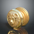 Intricate Golden Door Knob Featuring Lion Head Sculpture Carving Design