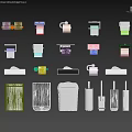 Modern Bathroom Accessories Collection With Toilet Paper Holders Tissue Boxes Trash Cans And Brushes