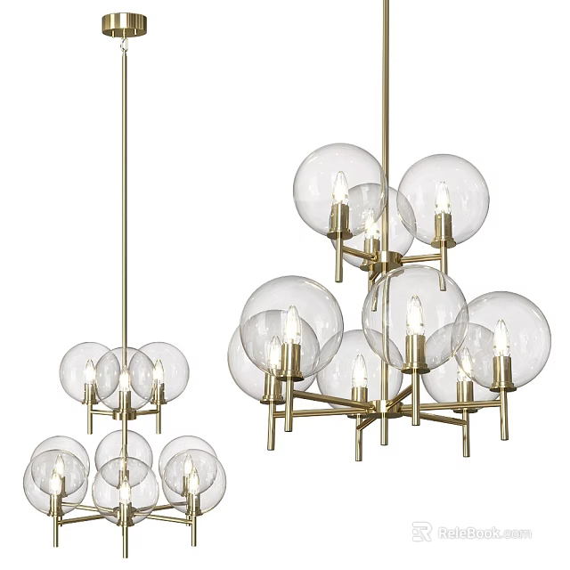 Modern Glass Globes Chandelier With Brass Frame And Multiple Light Bulbs 3d model