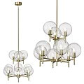 Modern Glass Globes Chandelier With Brass Frame And Multiple Light Bulbs 3d model
