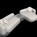 Modern Multi Seat Sofa With Soft Plush Fabric Rounded Arms And Marble Side Table 3d model