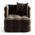 Dark Brown Velvet Single Sofa With Tufted Design And Comfortable Armrest Cushion