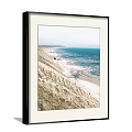 Two Framed Seaside Landscape Paintings With Wooden Boardwalk Railing Sandy Beach And Ocean Waves