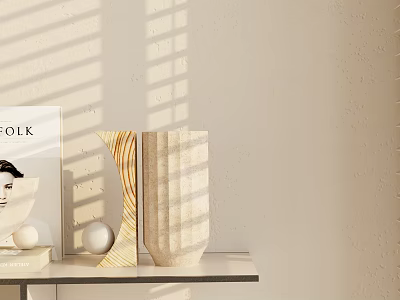 Stylish Decorative Ornament Set On Bookshelf With Vase Sculpture And Books 3d model