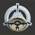 Sci-fi Weapon With Rotating Golden Disk And Yellow Tip On White Base