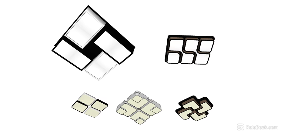 Modern Geometric Ceiling Lights Featuring Multiple Square Panel Design Styles 3d model 