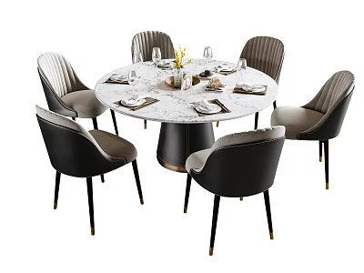 Modern Light Luxury Dining Table and Chair Round Dining Table 3d model