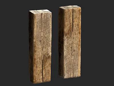 Two Natural Stone Wood Pillars Featuring Rustic Texture And Solid Build Design 3d model
