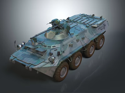 Armored Military Vehicle With Camouflage Paint Turret And Six Wheel Design 3d model