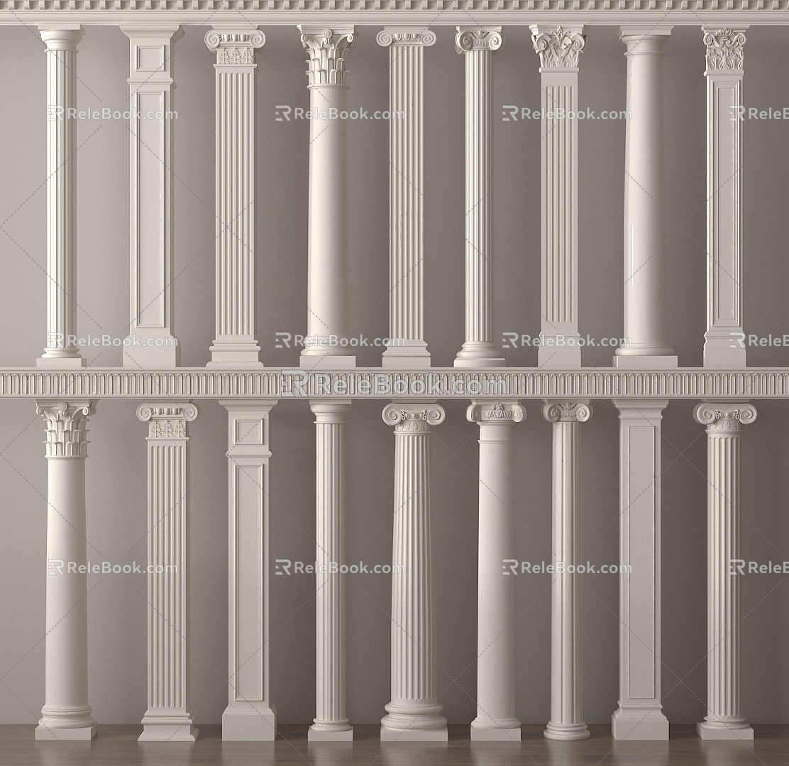 European Column Roman Column Gypsum Column Gypsum Line Cylindrical Square Column 3d model