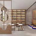 Chinese Style Agricultural Art Gallery Interior With Lotus Chandelier And Wooden Decor