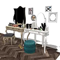 Elegant Light Colored And White Dressing Tables With Mirrors Cosmetics And Upholstered Stools 3d model