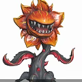 Cartoon Plant with Flame Orange Petals Toothy Center Black Stem Red Accents Wing Like Tentacles