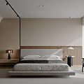 Modern Minimalist Bedroom Interior Design With Beige Walls Large Bed And Wooden Flooring