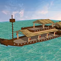 Traditional Wooden Boat With Thatched Roof Multiple Deck Areas And Classic Design