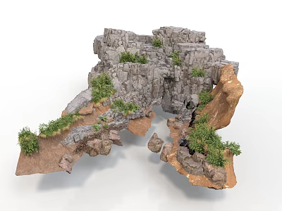 Modern Rocky Landscape Scene With Green Vegetation And Natural Rock Structures 3d model