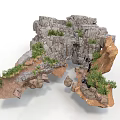 Modern Rocky Landscape Scene With Green Vegetation And Natural Rock Structures