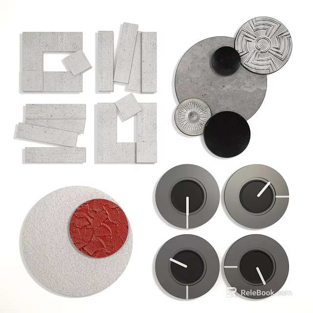 Modern Minimalist Wall Decor with Geometric Shapes Gray Black Red Textures for Home Interior Decoration 3d model 