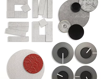 Modern Minimalist Wall Decor with Geometric Shapes Gray Black Red Textures for Home Interior Decoration 3d model