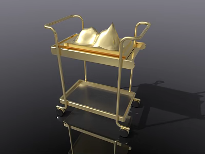 Golden Metal Cart With Wheels Featuring Two Golden Cones On Top 3d model