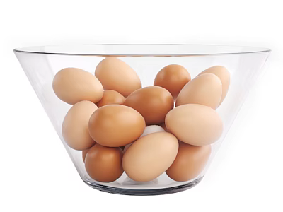 Fresh Brown and Light Brown Eggs in a Transparent Glass Bowl 3d model