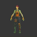 3D Rendered Female Gaming Character In Red Purple Outfit With Wrist Guards And Knee Pads