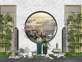 New Chinese style landscape sketch courtyard landscape sketch dead branch partition 3d model