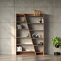 Wooden Bookcase With Multiple Shelves Books Geometric Decor Items And Green Plant