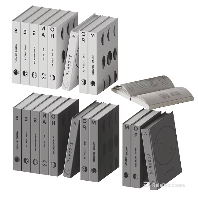 Stylish Stacked Books With Circular Patterns And Modern Design Elements 3d model 