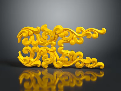 Yellow Ornamental Daily Life Product With Intricate Curly Patterns And Shiny Surface For Home Decor 3d model