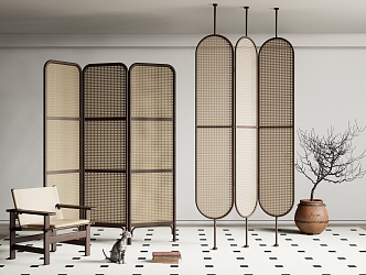 Silent screen rattan screen folding partition 3d model