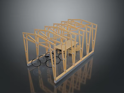 Wooden Building Frame Model Interior With Bicycles And Detailed Structure 3d model