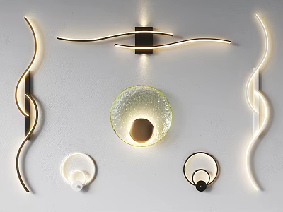 Modern Wall Lamps With Curved Lines Circular Glass Shades And LED Light Strips 3d model