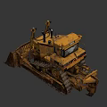 Yellow Rusty Heavy Duty Bulldozer Construction Vehicle With Large Tracks And Blade
