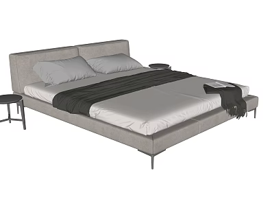 Modern Double Bed Design With Gray Upholstered Headboard White And Gray Bedding And Side Tables 3d model