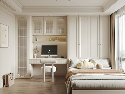Tatami Bedroom Interior Design With Built In Storage Desk And Natural Light 3d model